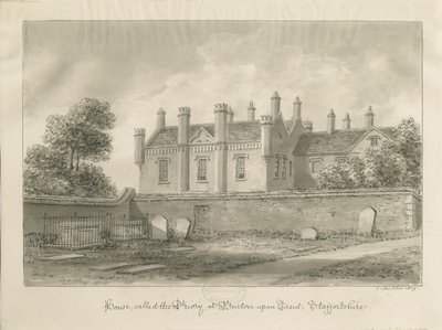 Burton-upon-Trent - Casa do Priorado: desenho sépia de John Buckler
