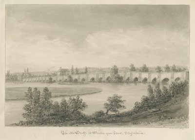 Ponte e cidade de Burton-upon-Trent: desenho em sépia de John Buckler