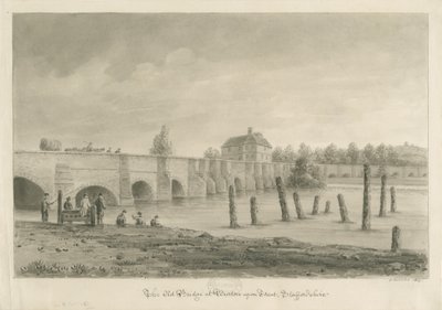 Ponte e cidade de Burton-upon-Trent: desenho em sépia, 1839 de John Buckler
