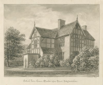 Burton-upon-Trent: Ordish Farm House: desenho sépia, 1839 de John Buckler