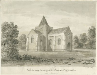Igreja de Butterton - St. Thomas ": desenho em sépia, 1844 de John Buckler