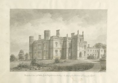 Butterton Hall: desenho sépia de John Buckler