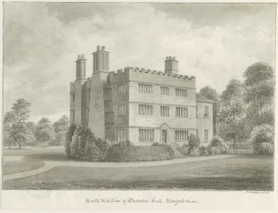 Butterton Hall: desenho em sépia, 1844 de John Buckler