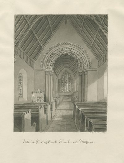 Igreja do Castelo - Interior da Igreja: desenho sépia de John Buckler