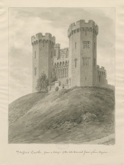 Igreja do Castelo - Castelo de Stafford: desenho sépia de John Buckler