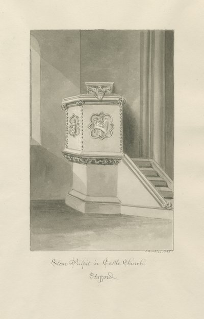 Igreja do Castelo - Púlpito de Pedra na Igreja: desenho sépia de John Buckler