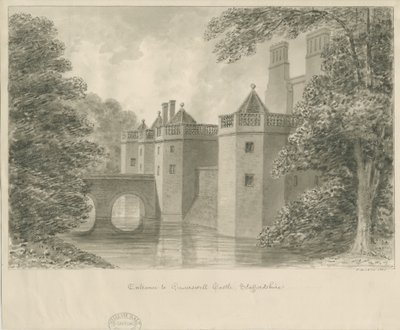 Castelo de Caverswall: desenho sépia, 1840 de John Buckler