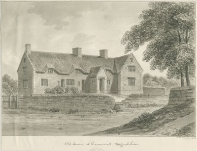 Caverswall Village - Casas Antigas: desenho em sépia, 1840 de John Buckler