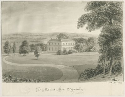 Cheddleton - Ashcombe Hall: desenho sépia, 1844 de John Buckler