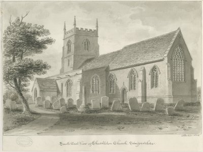 Igreja Cheddleton: desenho sépia de John Buckler