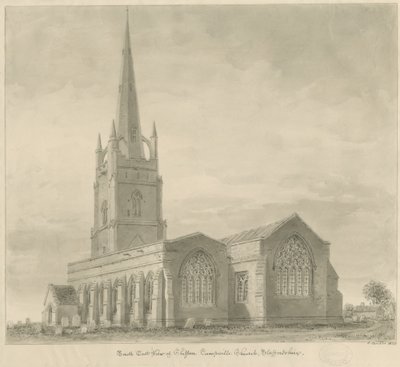 Igreja Clifton Campville: desenho sépia de John Buckler
