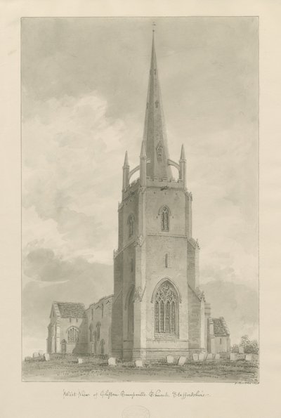 Igreja de Clifton Campville: desenho em sépia, 1838 de John Buckler