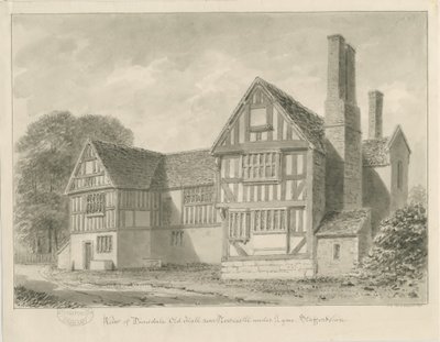 Dimsdale Old Hall: desenho em sépia, 1841 de John Buckler