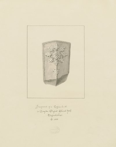 Drayton Bassett Church - tampa do caixão: desenho em sépia, 1838 de John Buckler
