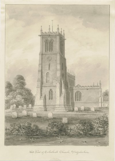 Eccleshall Church: desenho sépia de John Buckler