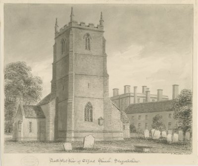 Igreja de Elford: desenho em sépia, 1838 de John Buckler