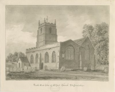 Igreja de Elford: desenho em sépia, 1838 de John Buckler