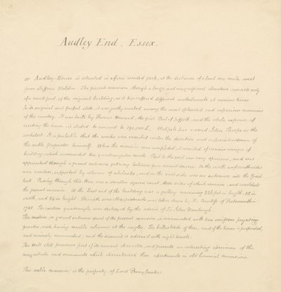 Essex - Audley End - Descrição Histórica: manuscrito de John Buckler