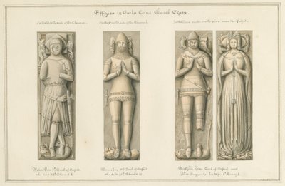 Essex - Igreja de Earls Colne - Efígies: desenho em sépia, 1824 de John Buckler