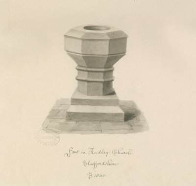 Fonte na Igreja Audley: desenho em sépia, 1840 de John Buckler
