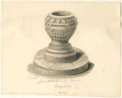 Fonte na Igreja Abbots Bromley: desenho em sépia de John Buckler