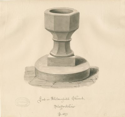 Fonte na Igreja de Alstonfield: desenho em sépia de John Buckler