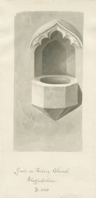 Fonte na Igreja Ashley: desenho sépia, 1843 de John Buckler