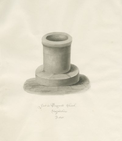 Fonte na Igreja de Bagnall: desenho sépia de John Buckler