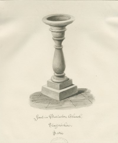Fonte na Igreja Barlaston: desenho em sépia, 1844 de John Buckler