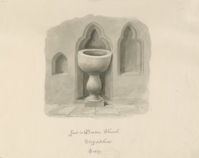 Fonte em Barton sob a Igreja Needwood: desenho em sépia de John Buckler