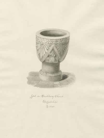 Fonte em Bushbury Church: desenho sépia de John Buckler