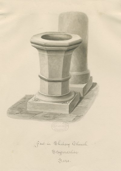 Fonte na Igreja Chebsey: desenho em sépia de John Buckler