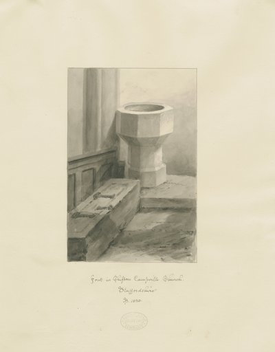 Fonte em Clifton Campville Church: desenho sépia de John Buckler
