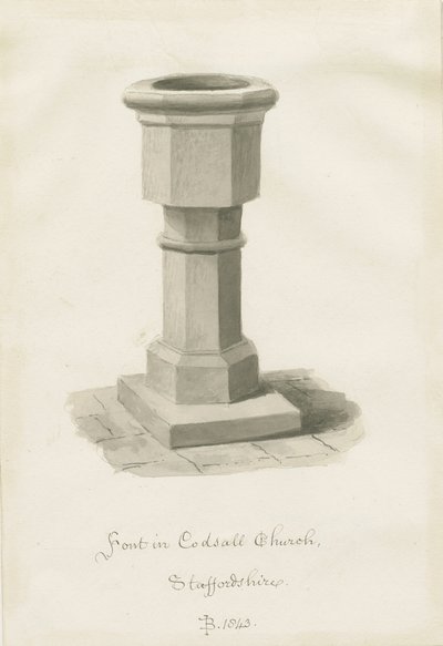 Fonte na Igreja Codsall: desenho sépia de John Buckler