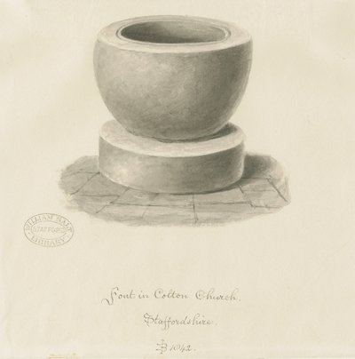 Fonte na Igreja de Colton: desenho em sépia, 1842 de John Buckler