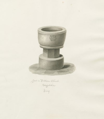 Fonte na Igreja de Dilhorne: desenho em sépia, 1847 de John Buckler