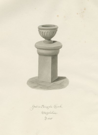 Fonte na Igreja de Edingale: desenho sépia de John Buckler