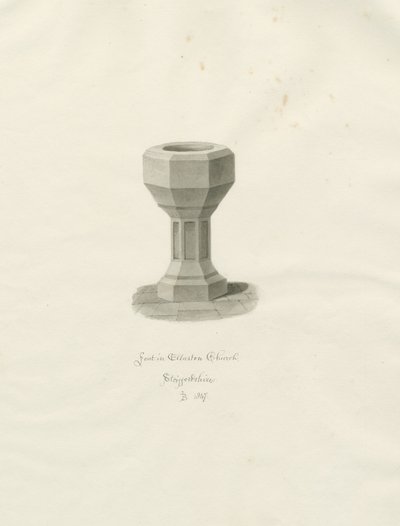Fonte na Igreja Ellastone: desenho em sépia de John Buckler