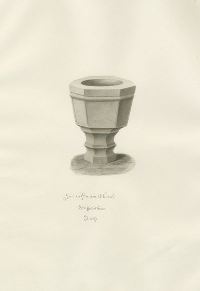 Fonte na Igreja Grindon: desenho sépia de John Buckler