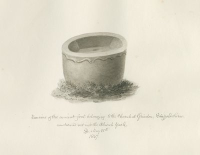 Fonte em Grindon Church: desenho sépia, 25 de Maio de 1847 (desenho) de John Buckler