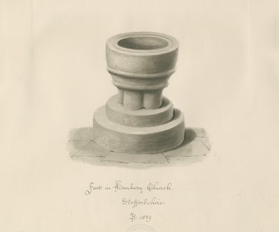 Fonte na Igreja de Hanbury: desenho sépia de John Buckler