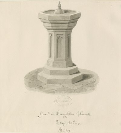 Fonte na Igreja Haughton: desenho em sépia de John Buckler