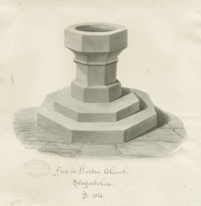Fonte na Igreja de Horton: desenho sépia de John Buckler