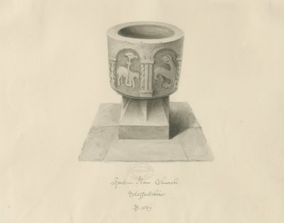 Fonte na Igreja de Ilam: desenho sépia de John Buckler