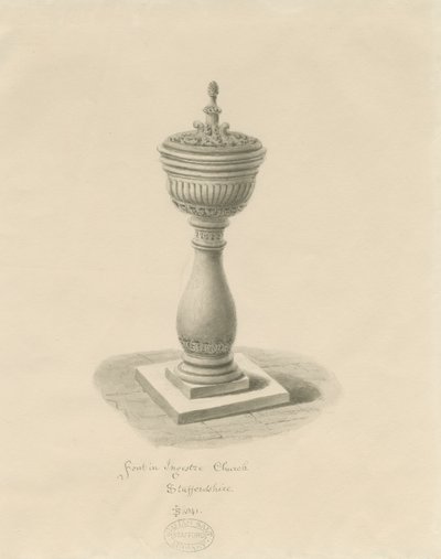 Fonte na Igreja Ingestre: desenho sépia de John Buckler