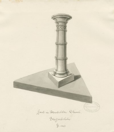 Fonte na Igreja Mucklestone: desenho em sépia, 1843 de John Buckler
