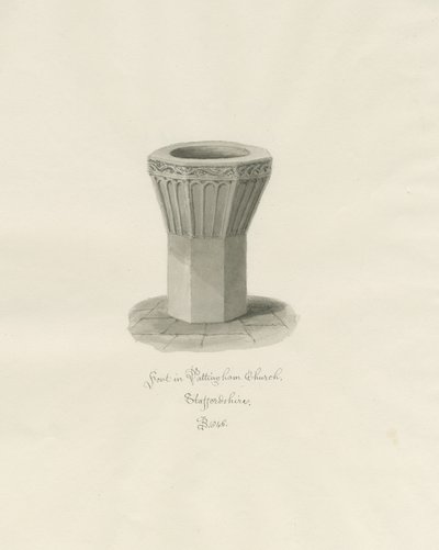 Fonte na Igreja de Pattingham: desenho em sépia, 1846 de John Buckler