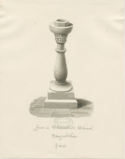 Fonte na Igreja de Shareshill: desenho sépia de John Buckler