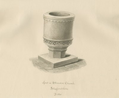 Fonte na Igreja Standon: desenho sépia de John Buckler