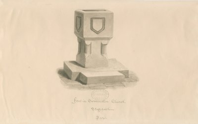 Fonte na Igreja Swynnerton: desenho em sépia de John Buckler